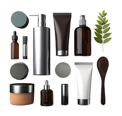 Beauty products flat lay display modern product isolated on transparent background