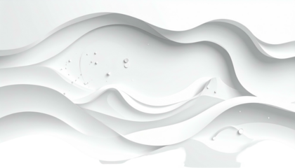Abstract white liquid layers flow, forming soft waves against a transparent background