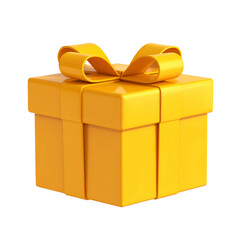A bright, 3D-rendered gift box tied with a matching ribbon against a black background