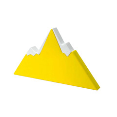 A bright yellow, 3D mountain icon with snow-capped peaks, isolated on black