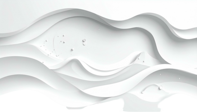 Abstract white liquid layers flow, forming soft waves against a transparent background