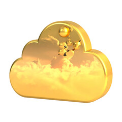 A golden cloud icon with a sky scene inside, suggesting data or information storage