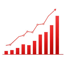 Red bar graph and line chart showing upward trend and growth transparent background