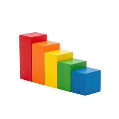 Colorful building blocks arranged in a descending staircase pattern representing growth transparent background