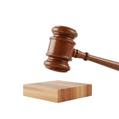 Wooden gavel and sounding block isolated on a for courtroom justice transparent background