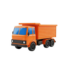 Orange dump truck isolated on black ready for transportation and construction projects transparent background