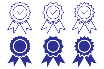 Badge with ribbon icon collection. Ribbon, Badges with star, Tick mark symbol. Vector Illustration.