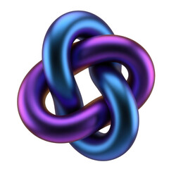 Abstract swirling intertwined rings with metallic blue and purple sheen transparent background