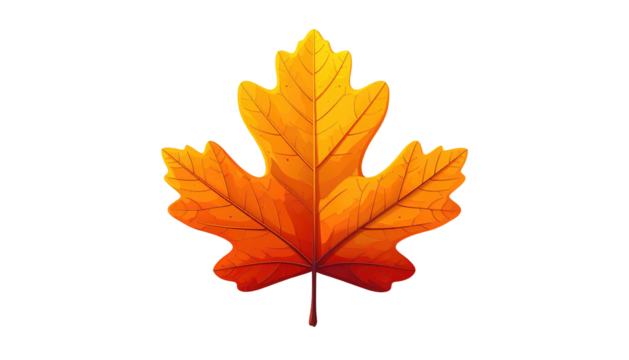 Autumnal maple leaf illustration in shades of orange and yellow against a solid black background