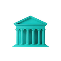 Majestic teal ancient greek temple facade with pillars and pediment transparent background