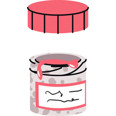 Opened Jar With Pink Lid And White Label With Handwritten Text And Pink Liquid Dripping Down The Side On A Transparent Background