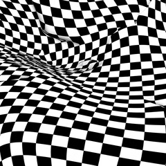 Fototapeta premium Dynamic Wavy Black and White Checkerboard Surface