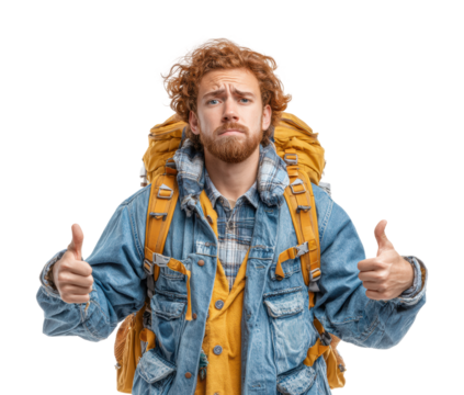 Adventure enthusiast thumbs up portrait cheerful isolated on transparent background