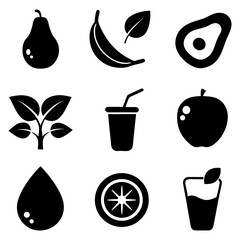 Healthy Green Smoothie Ingredients — Avocado, Apple, Orange, Leaf Isolated.