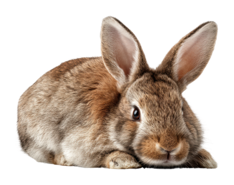 Calm rabbit resting in animal isolated on transparent background