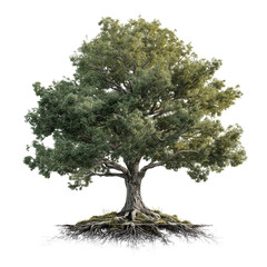 Green Tree with Roots on Transparent Background