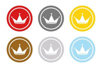 王冠モチーフのクラウンアイコンセット｜6色のシンプルなベクターラベルデザインコレクション