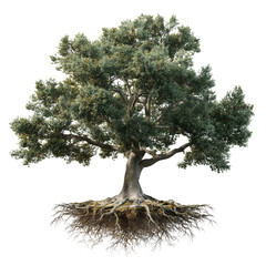 Green Tree with Roots on Transparent Background