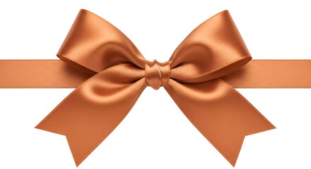 Elegant copper-colored satin ribbon tied in a bow with a bright, clean, simple background.