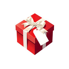 Red gift box with white tag on transparent background 