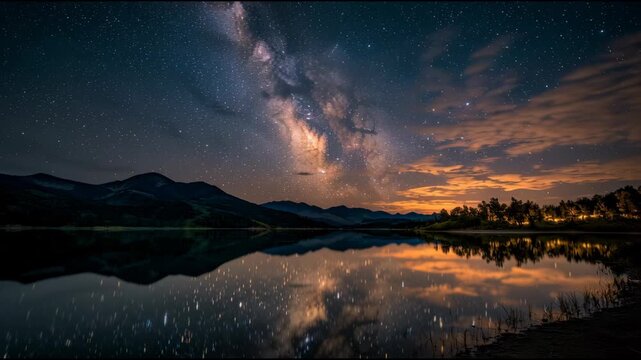 Stunning Milky Way Galaxy Reflected on a Serene Mountain Lake at Night