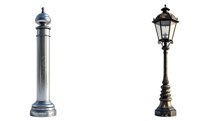 Street lamp and decorative lamp post pair isolated on transparent background