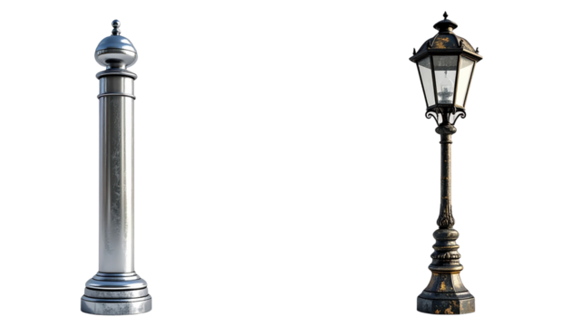 Street lamp and decorative lamp post pair isolated on transparent background