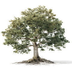 Realistic Sycamore Tree with Visible Roots on Transparent Background