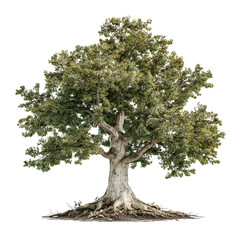 Realistic Sycamore Tree with Visible Roots on Transparent Background