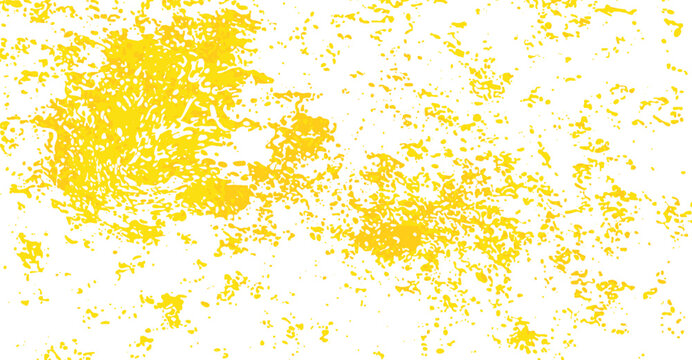 A vibrant, abstract splash pattern dominates the scene with scattered yellow blots against a bright white backdrop, creating an energetic and textured visual effect