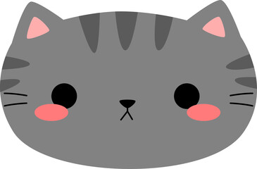 Cute cartoon tabby cat face simple flat design for kids nursery or sticker