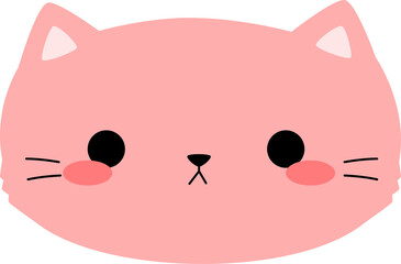 Cute cartoon pink cat face simple flat design for kids nursery or sticker