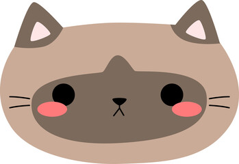 Cute cartoon siamese cat face simple flat design for kids nursery or sticker