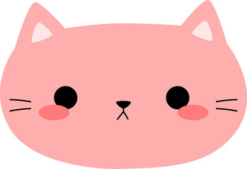 Cute cartoon pink cat face simple flat design for kids nursery or sticker