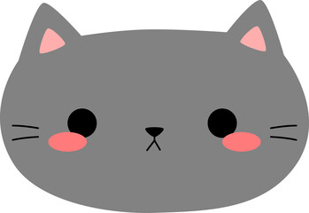 Cute cartoon black cat face simple flat design for kids nursery or sticker
