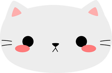 Cute cartoon white cat face simple flat design for kids nursery or sticker