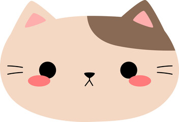 Cute cartoon brown cat face simple flat design for kids nursery or sticker