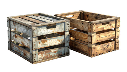 Old and modern wooden crate duo composition isolated on transparent background