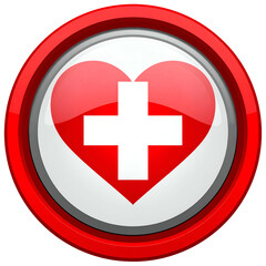 Obraz premium Red and white heart with a white cross inside a red circular border, on black