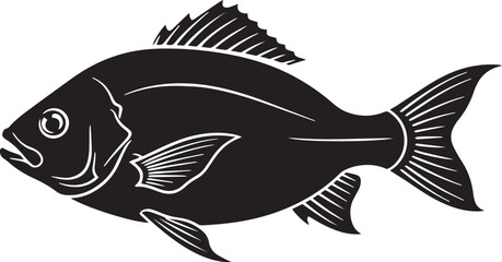 Black Silhouette of a Fish on White Background animal