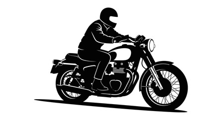 Obraz premium Silhouette of a motorcyclist riding a vintage motorcycle illustration in black and white on a