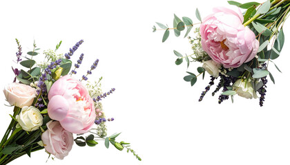Romantic floral bouquet pair in pastel tones isolated on transparent background