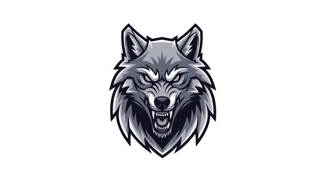 Fierce wolf mascot head roaring with intense yellow eyes, perfect for esports teams, sports brands, and powerful branding