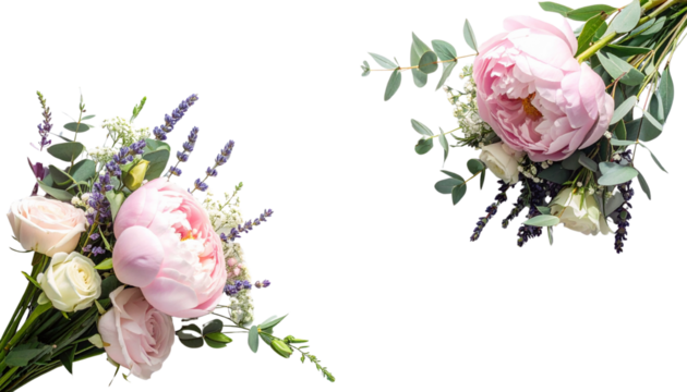 Romantic floral bouquet pair in pastel tones isolated on transparent background
