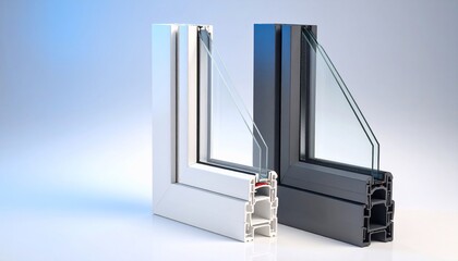 Cross-sectional view of modern window frames showcasing energy-efficient glass technology
