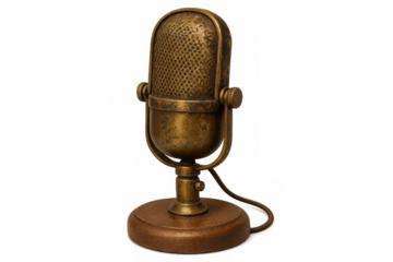 Vintage microphone providing sound for radio broadcast, podcast, live audio recording, music production, and nostalgic media