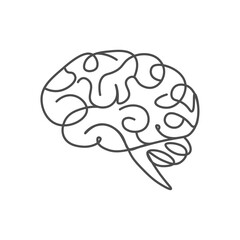 Continuous line art brain drawing on white background