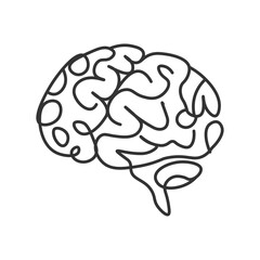Continuous line art brain drawing on white background