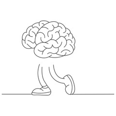 Single continuous line drawing, a  brain with walking