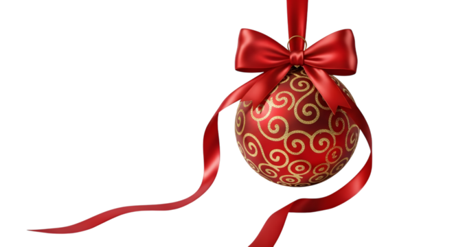 Decorative red easter egg with swirl pattern and red ribbon bow isolated on transparent background